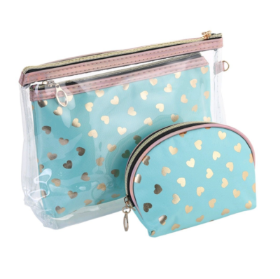 New Transparent Three-Piece Fashion Love Cosmetic Bag