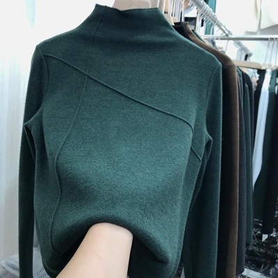 Dralon Bottoming Shirt T-shirt 2021 Western Style Autumn and Winter New Slimming Women's Wear Fashion Half-High Collar Long Sleeves Top Wholesale