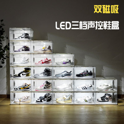 Transparent Luminous Shoe Box Side Door Acrylic Plastic Basketball Shoes Storage Box Internet Hot Shoes Wall Anti-Oxidation Shoe Cabinet
