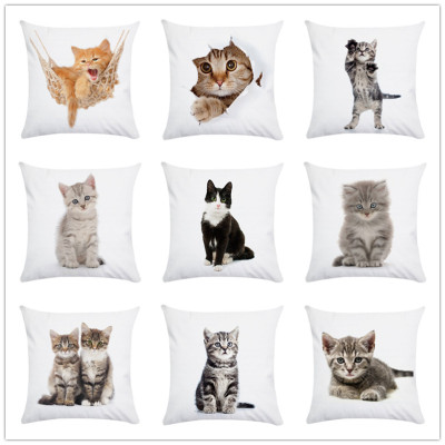 Double-Sided Cute Cat Pattern Short Velvet Throw Pillow Cushion Cover Modern Living Room Pillows Bedside Backrest Waist Pillow Cute