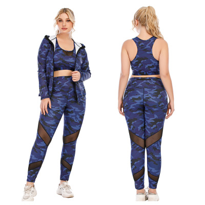 Jixi Clothing European and American Fitness Suit plus Size Yoga Wear Tight Sports Bra Three-Piece Set