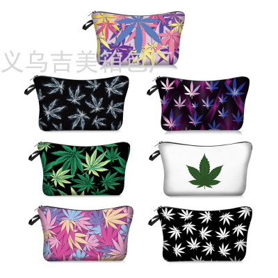 Women's Bag Digital Printing Hemp Leaf Hemp Fimble Leafs Series Cosmetic Bag Storage Bag Cross-Border Hot