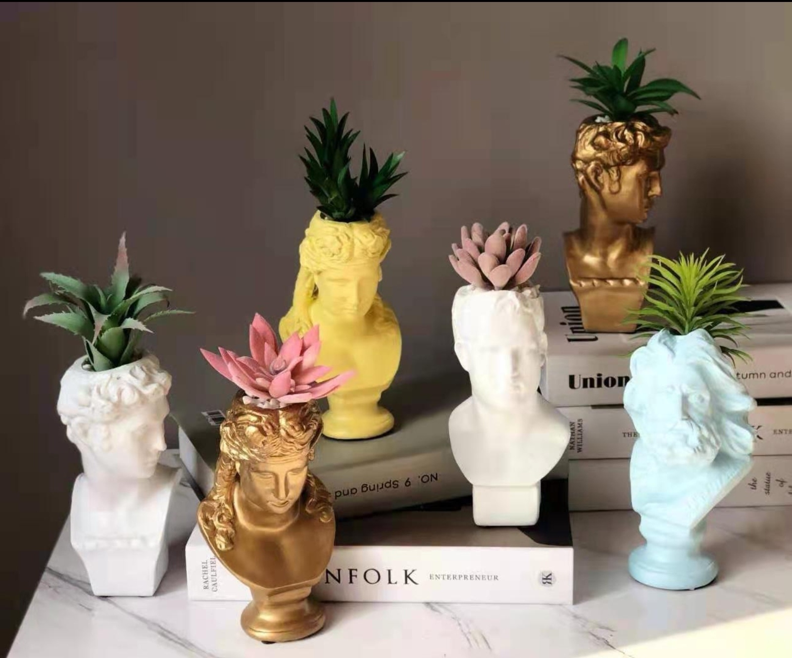 ins复古头像花瓶希腊人物雕像花插摆件立体树脂仿石膏花盆摆件