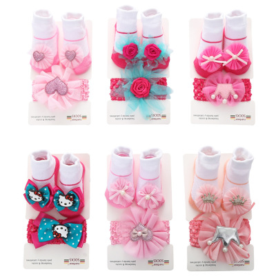 Origin Supply Bowknot Cute Princess Cartoon Baby Socks Mesh European and American Baby Socks Hair Band Set