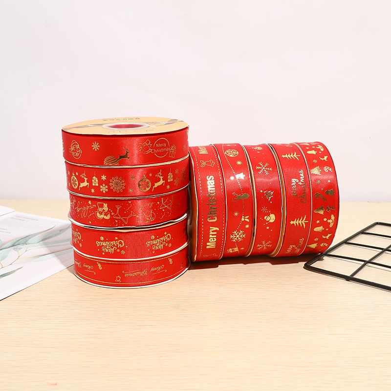 新款 烫金 丝带 红色婚庆丝带 节日丝带 蝴蝶结装饰 25mm*50码