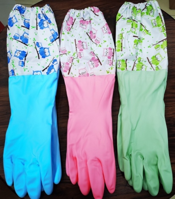 Factory Direct Sales Dishwashing Sleeve Cotton Latex PVC Flower Sleeve Gloves Dishwashing Cleaning Gloves