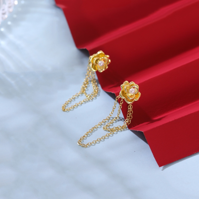S925银针韩国山茶流苏气质新款潮小香风高级感耳钉耳饰女