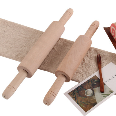 Unpainted Beech Roll Rolling Stick Large Making Dumpling Wrapper Dedicated Rolling Pin Rolling Stick Baking Tool Movable Roller Rolling Pin