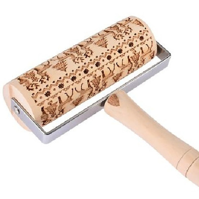 Simple Kitchenware Christmas Printing Rolling Pin Cookies Laser Engraving Hemu Rolling Pin