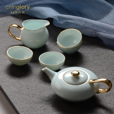 Huaguang High-End National Porcelain (Green) Magic Workshop Standard + Gold Tea Set Gift Box