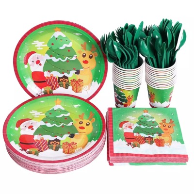 Santa Elk Disposable Tableware Christmas Party Supplies Family Birthday Disposable Tableware