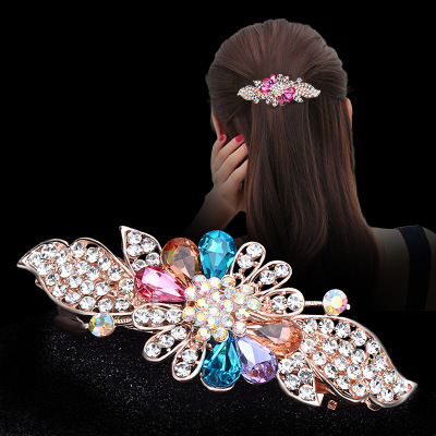 Popular Adult Korean Style Crystal Diamond Flower Mom's Hairpin Hair Accessories Elegant Spring Clip All-Match Updo Hairpin