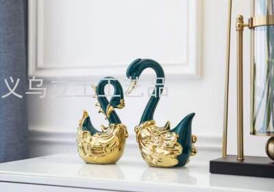 Gao Bo Decorated Home Home Crafts European Daily Decoration Ceramic Swan Two-Piece Set