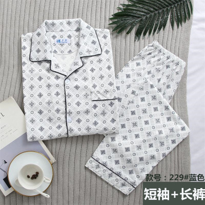 2021 Summer New Men's Short-Sleeved Trousers Cotton Cardigan Homewear Suit Knitted Cotton Summer Thin Pajamas