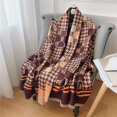 Autumn and Winter New Double-Sided Thermal Thickened Scarf Women's Office Cashmere-like Air Conditioning Shawl Scarf Live Supply