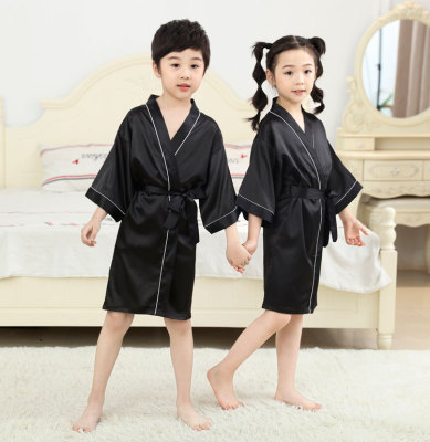 Customized Logo Children's Summer Nightgown Boys and Girls Real Silk Black Performance Wear European and American Amazon Cross-Border Supply