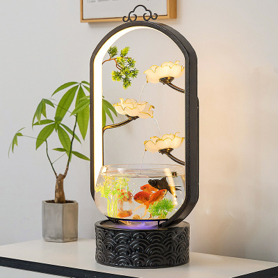 Light Luxury Ceramic Glass Fish Tank Desktop Water Fountain Decoration Living Room Office Fortune Humidifier [Free Shipping 」