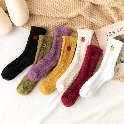 Socks Coral Fleece Women's Mid-Calf Length Sock Thick Warm Home Socks  Fruit Socks  Room Socks  Confinement Loose Socks  Wholesale