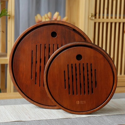 Wholesale Xiangfu Bamboo round Perfect Dry Pour Tea Tray Water Storage Tea Pitcher Office Home Tea Set Retro Tea Table