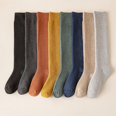 Socks Calf Socks  2021 Autumn and Winter New Cotton Socks  Retro Solid Color Terry-Loop Hosiery Korean Temperament Stockings Factory Wholesale