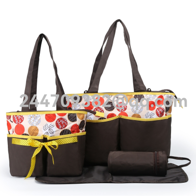 New Portable Large Capacity Bowknot Mummy Bag Set Four-Piece Set Baby Diaper Bag Diaper Bag Portable Mother Bag H