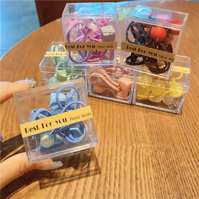Jelly Color Korean Style Children's Simplicity Rubber Band Cartoon Beads Girls 10 Boxed Hair Rope Baby Does Not Hurt Hair Rope