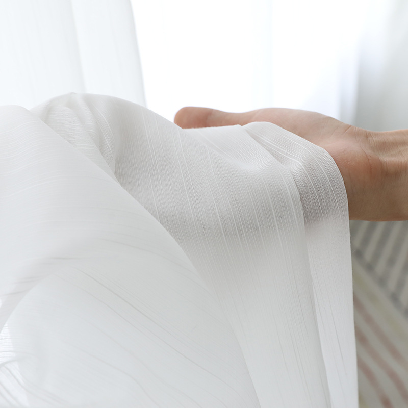 白色竖条纹窗帘纱帘阳台薄纱透光简约客厅卧室白沙布料飘窗成品
