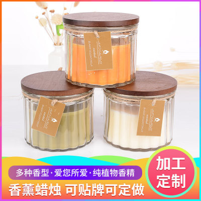 Customized Aromatherapy Candle Spa Essential Oil Tropical Style Smoke-Free Aroma with Wooden Lid Glass Candle