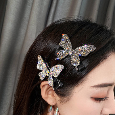 Baroque Style Fairy Butterfly Rhinestone Barrettes Side Clip Big Bowknot Back Head Bang Clip