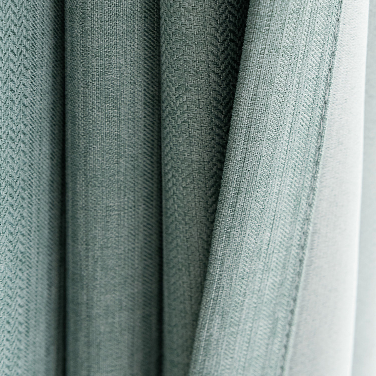 轻奢遮光窗帘绿色条纹2024年新款流行纯色阳台卧室飘窗棉麻窗帘布