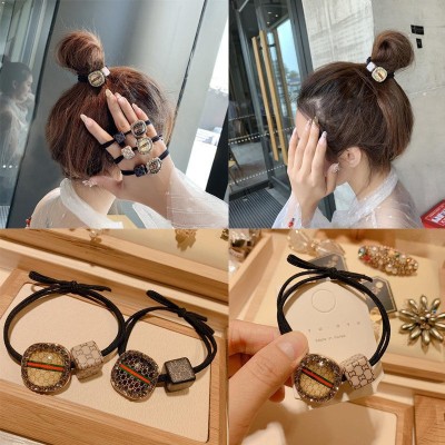 Chanel-Style Rubber Band [High Elasticity] Rubber Band Female Student Korean Retro Czech Rhinestone Ins Hair Band Hairtie