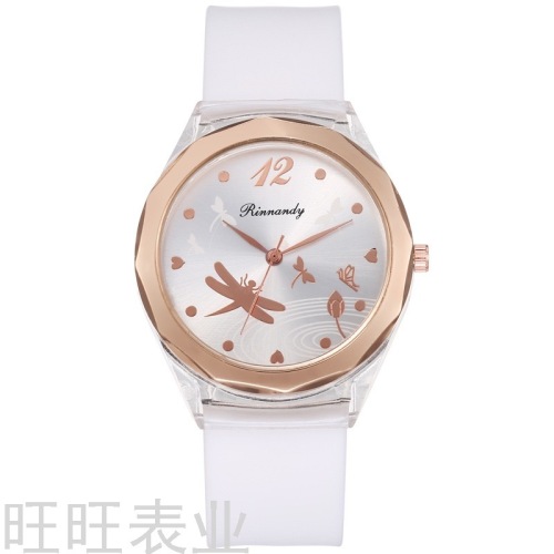 new women‘s watch fashion silicone strap round dial dragonfly printing pointer quartz watch dress accessories