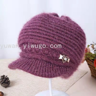 Middle-Aged and Elderly People's Hats Women's New All-Matching Autumn and Winter Knitting Woolen Cap Mom Style Hat Warm with Velvet Bucket Hat Casual Hat