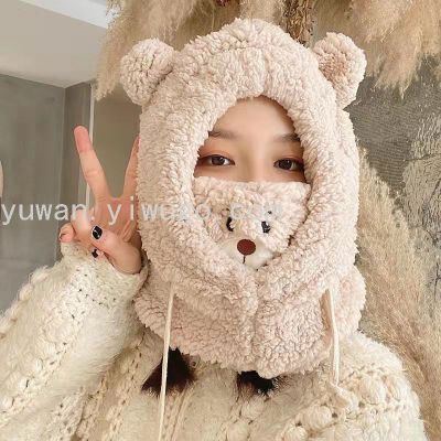 Autumn and Winter New Thickened Warm Bear Hat Cute Hot Rabbit Hat plus Velvet Pullover Animal Shape Cap Knitted Sports Cap