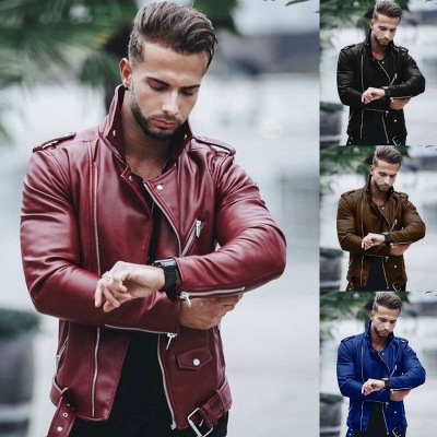 Foreign Trade Wish AliExpress New Autumn and Winter European and American Men's Leather Clothing Large Size Fashion Slim Casual Leather Jacket Coat