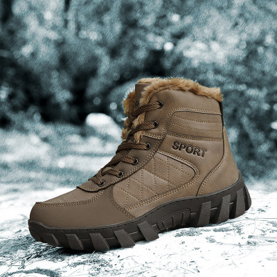 Cross-Border Winter plus Size Cotton Shoes Men's Outdoor High-Top Fleece-Lined Warm Snow Boots Men's Non-Slip Hiking Shoes Factory Direct Sales