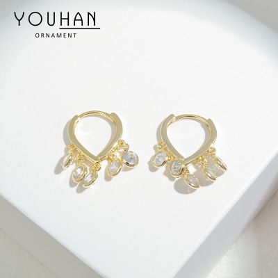 Korean Fashion Zircon Peach Heart Ear Clip Women's Niche Design Light Luxury Earrings Douyin Online Influencer Live Broadcast Earring with Same Kind