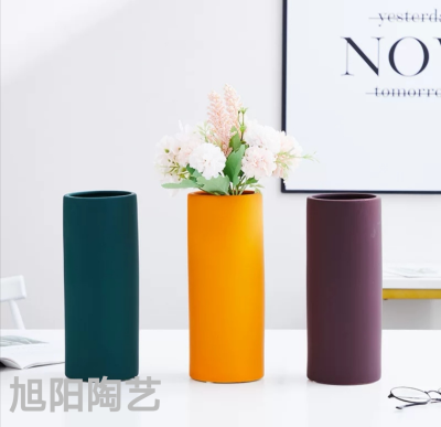 Nordic Vase Ceramic Morandi Ins Decoration Model Room Straight Home Furnishings Simple Modern Soft Decoration