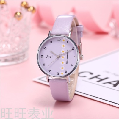 New Fashion Women's Little Daisy Numbers Watch Student Wrist Watch Imitation Leather Strap Women's Watch reloj