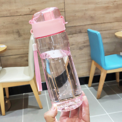 Fresh Korean Portable Cup Large Capacity Student Water Cup Men and Women with Cover Suction Nozzle Leak-Proof Plastic Cup Portable