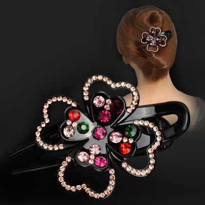 Factory Direct Sales All-Match Barrettes Female Korean Rhinestone Adult Three-Jaw Clamps Back Head Grip Elegant Mother