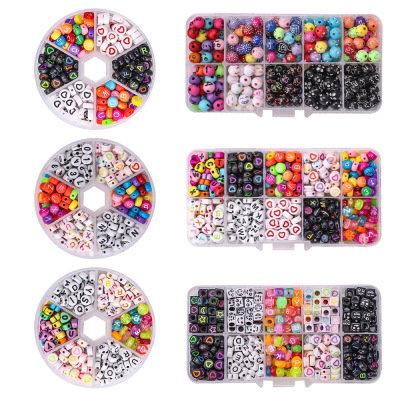 Cross-Border Hot Selling 10 Grid Acrylic English Numbers Letters Colorful Beads Smiley Beads Heart-Shaped Flat Beads DIY Children String Beads