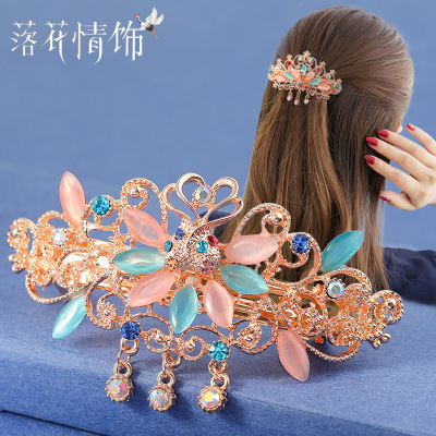 Factory Direct Sales Rhinestone Bow Barrettes Simple Ladies Headdress Flower Spring Cross Clip Ponytail Clip Hair Accessories Wholesale