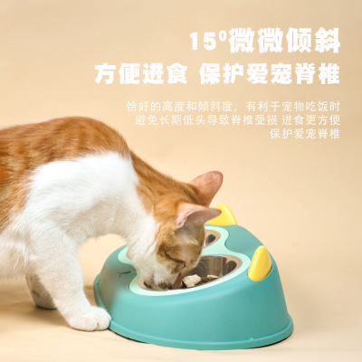 Amazon New Anti-Tumble Pet Dog Bowl Stainless Steel Double Bowl Pet Drinking Water Feeding Cat Water Feeding Bowl Rice Basin