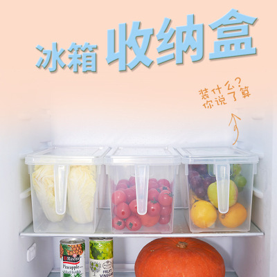 Large Capacity Refrigerator Storage Box Square Plastic Fresh-Keeping with Lid and Handle Sealed Box Fruit and Vegetable Storage Box