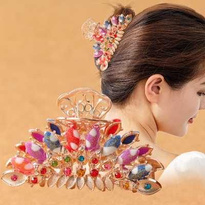 Japanese and Korean Crystal Diamond Spring Clip Barrettes Color Horsetail Headwear Exquisite Bar Shaped Hair Clip