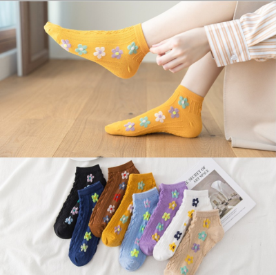 2021 Spring and Summer Women's Socks Japanese-Style Retro Socks Xuan Ya Small Flower Boat Socks Fashion Cotton Socks