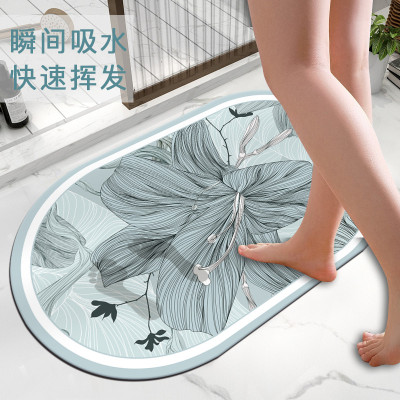 Soft Diatom Ooze Absorbent Floor Mat Fresh Simple Flowers Carpet Oval Bathroom Non-Slip Toilet Bathroom Mat