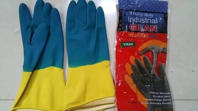 Two-Color Latex Gloves Blue Yellow/Black Orange/Orange Two-Color Acid and Alkali Resistant Industrial Gloves Household Gloves Latex Gloves