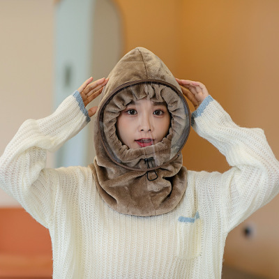 Hat Female Autumn and Winter Thick Warm Scarf Integrated Earflaps Slipover Hat Outdoor Cycling Wind-Proof Cap Neck Mask Mask